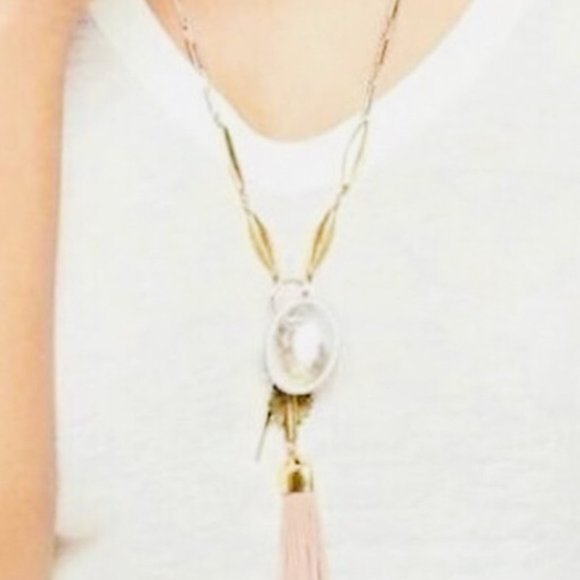 Stella & Dot | Leather & Crystal Quartz Mixed Metal  Victoria Pendant Ne… - Picture 9 of 10